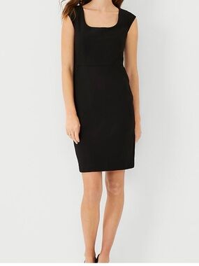 Ann Taylor Classic Black Sheath Dress with scoop neck